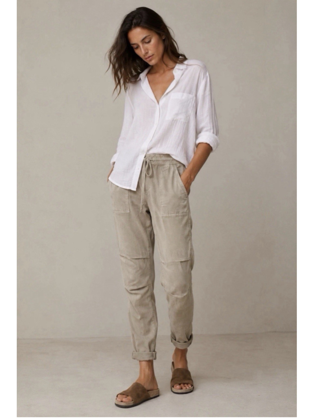 James Perse Soft Drape Pant Women Small 0 Driftwood Pigment Garment Dyed WKL1730